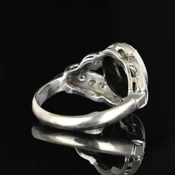 Art Deco 14K White Gold Diamond Onyx Cameo Ring - Boylerpf
