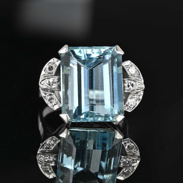 DEPOSIT Art Deco Platinum Diamond Aquamarine Ring - Boylerpf
