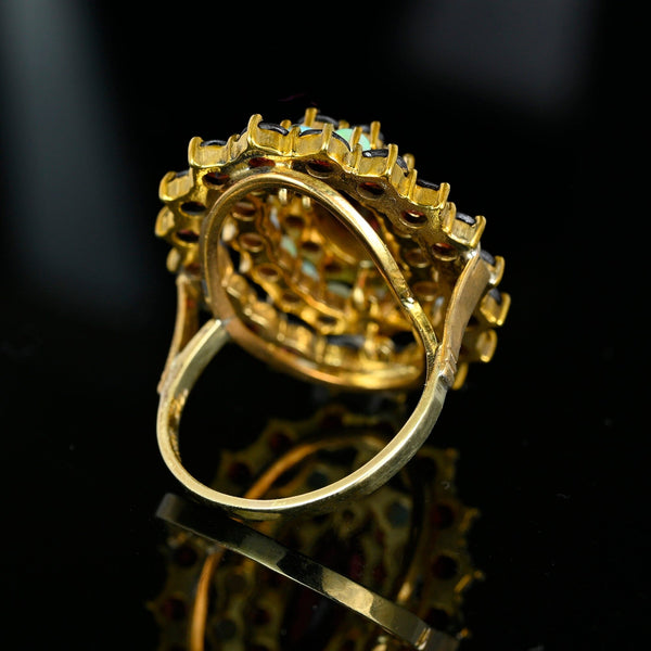 Antique 14K Gold Opal Garnet Tiered Cocktail Ring