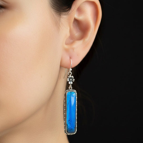 Victorian Morpho Butterfly Wing Rock Crystal Earrings - Boylerpf