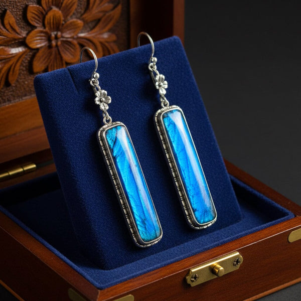 Victorian Morpho Butterfly Wing Rock Crystal Earrings - Boylerpf