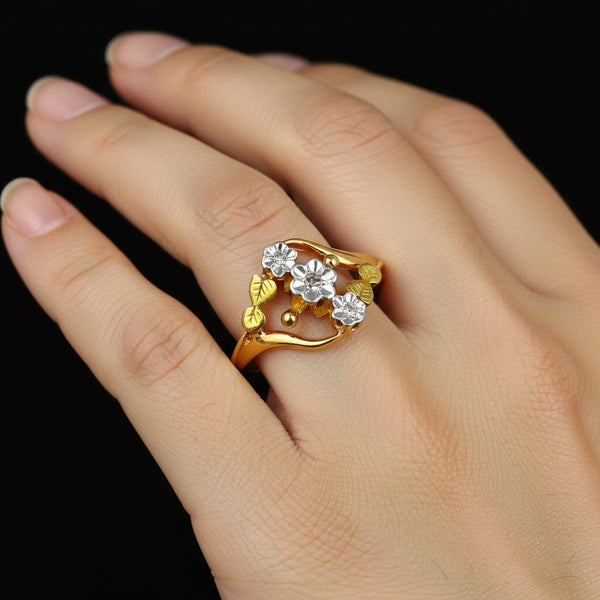 Antique 18K Gold Leaf Forget Me Not Rose Cut Diamond Ring - Boylerpf