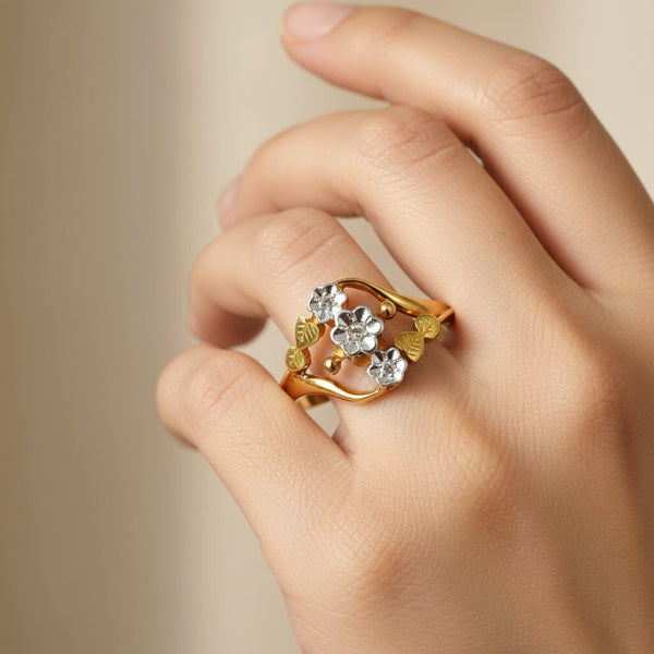 Antique 18K Gold Leaf Forget Me Not Rose Cut Diamond Ring - Boylerpf