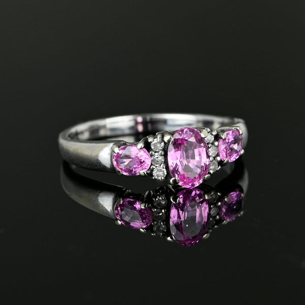 White Gold Three Stone Pink Sapphire Diamond Ring - Boylerpf