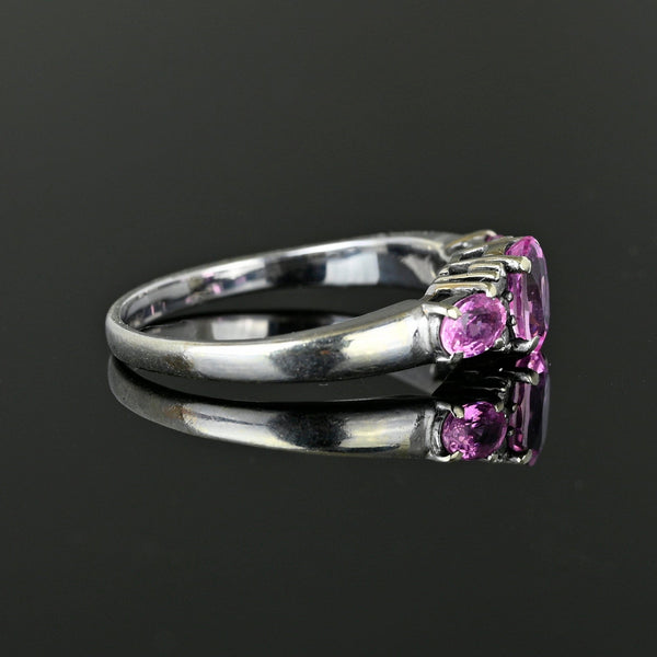 White Gold Three Stone Pink Sapphire Diamond Ring - Boylerpf