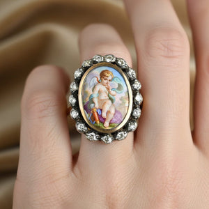 Antique Georgian Rose Cut Diamond Enamel Cupid Ring - Boylerpf