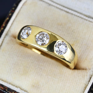 Antique 18K Gold Three Stone Mine Cut Diamond Ring Band - Boylerpf