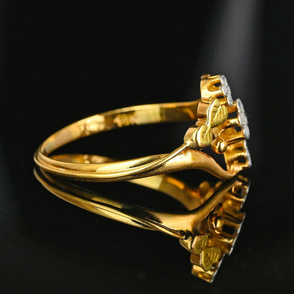 Antique 18K Gold Leaf Forget Me Not Rose Cut Diamond Ring - Boylerpf