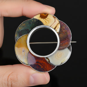 Antique Silver Victorian Scottish Agate Brooch Pendant - Boylerpf