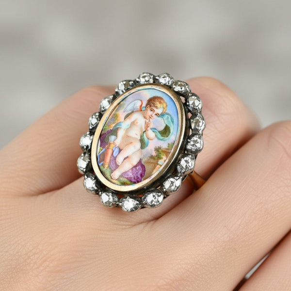Antique Georgian Rose Cut Diamond Enamel Cupid Ring - Boylerpf