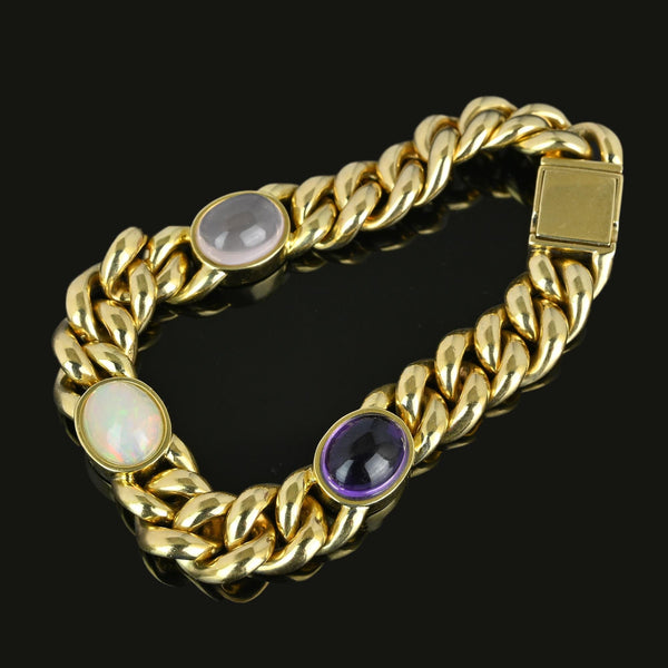 Solid 14K Gold Curb Chain Amethyst Pink Quartz Opal Bracelet - Boylerpf