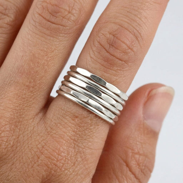 Vintage Sterling Silver Stackable Band Rings Set of 6