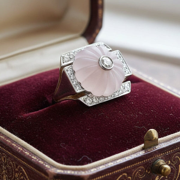 Vintage Rose Quartz Diamond 14K Gold Cocktail Ring, 15.9 grams - Boylerpf