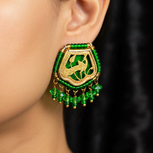 Vintage Thewa 18K Gold Peacock Green Glass Clip-On Earrings - Boylerpf