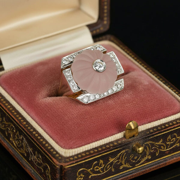 Vintage Rose Quartz Diamond 14K Gold Cocktail Ring, 15.9 grams - Boylerpf