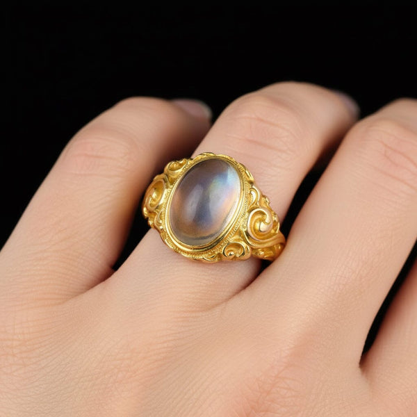 Antique Edwardian 14K Gold Cabochon Amethyst Ring - Boylerpf