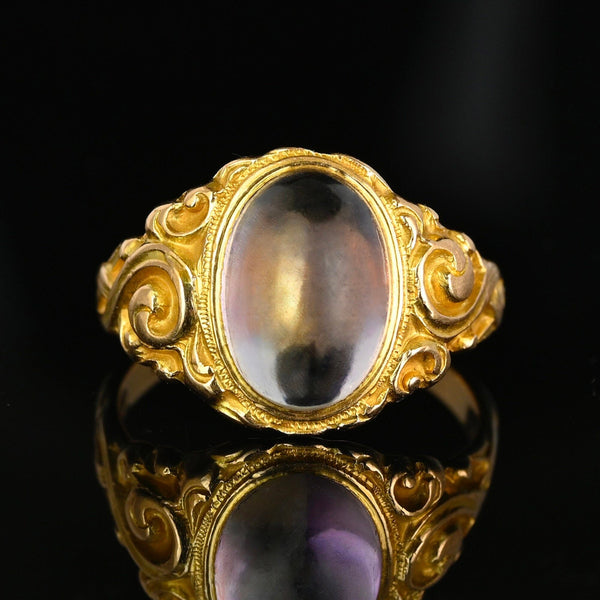 Antique Edwardian 14K Gold Cabochon Amethyst Ring - Boylerpf