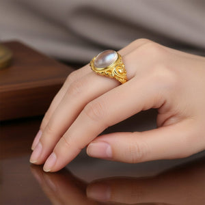 Antique Edwardian 14K Gold Cabochon Amethyst Ring - Boylerpf