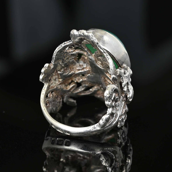 Bold Silver Arts & Crafts Style Chrysoprase Ring - Boylerpf