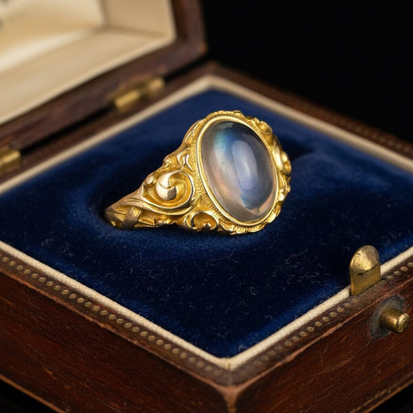 Antique Edwardian 14K Gold Cabochon Amethyst Ring - Boylerpf