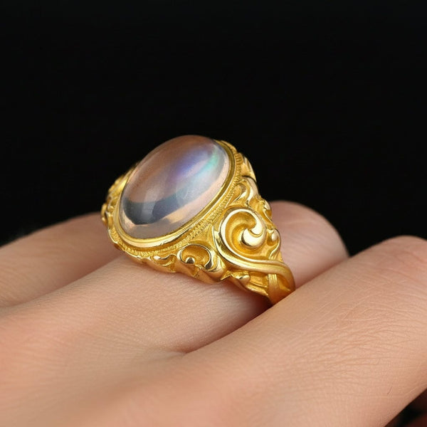 Antique Edwardian 14K Gold Cabochon Amethyst Ring - Boylerpf