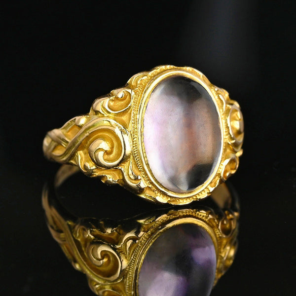 Antique Edwardian 14K Gold Cabochon Amethyst Ring - Boylerpf