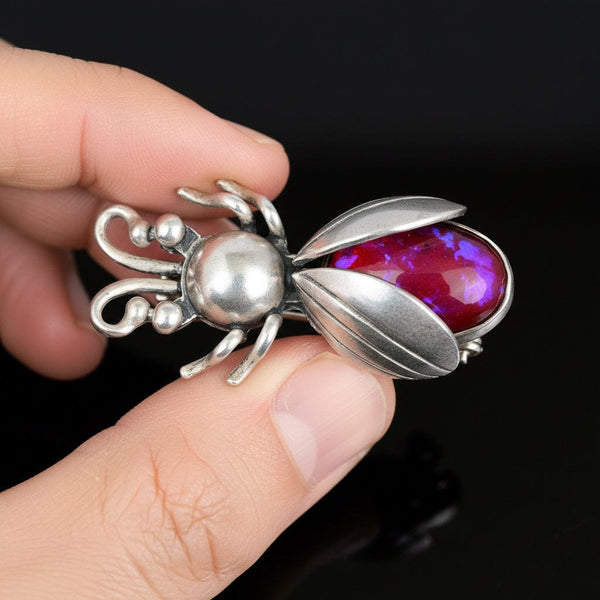 Art Deco Dragon’s Breath Bug Brooch in Silver - Boylerpf