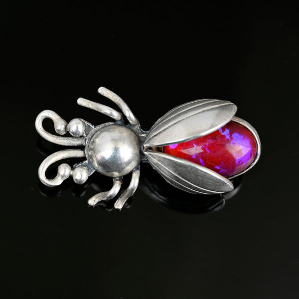 Art Deco Dragon’s Breath Bug Brooch in Silver - Boylerpf