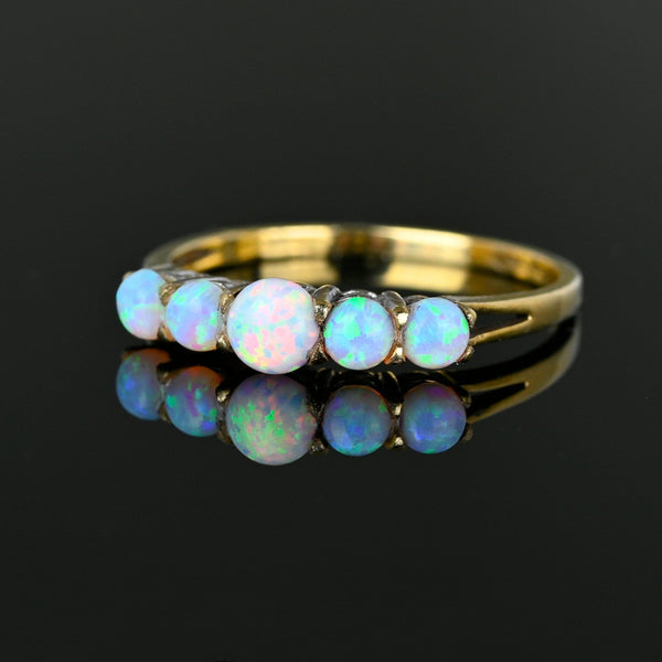 Vintage Gold Five Stone Opal Ring Half Hoop Band - Boylerpf
