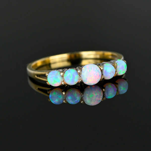 Vintage Gold Five Stone Opal Ring Half Hoop Band - Boylerpf