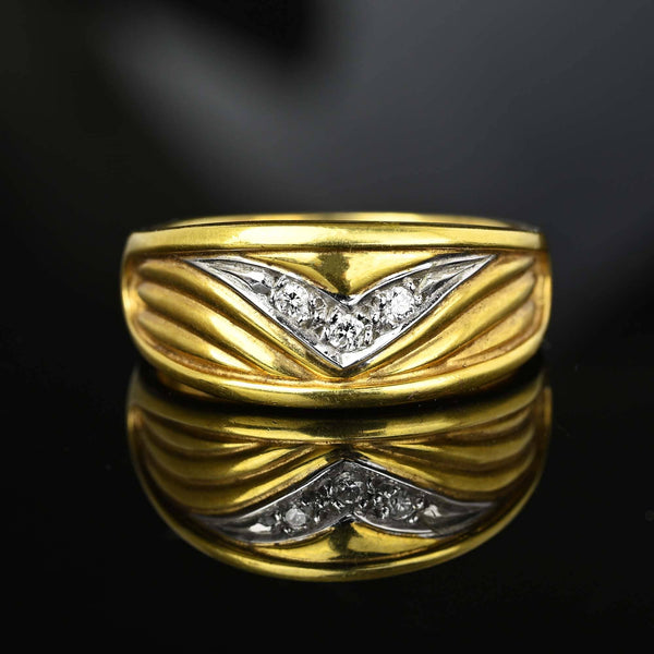 Winged Chevron Diamond Two Tone 14K Gold Ring Band - Boylerpf