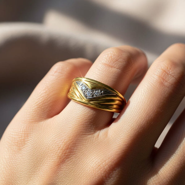 Wide Diamond Two Tone 14K Gold Ring Band - Boylerpf