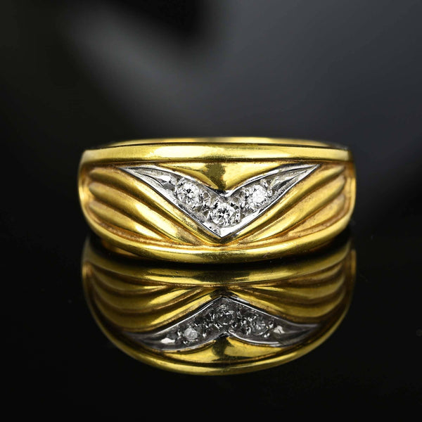 Wide Diamond Two Tone 14K Gold Ring Band - Boylerpf