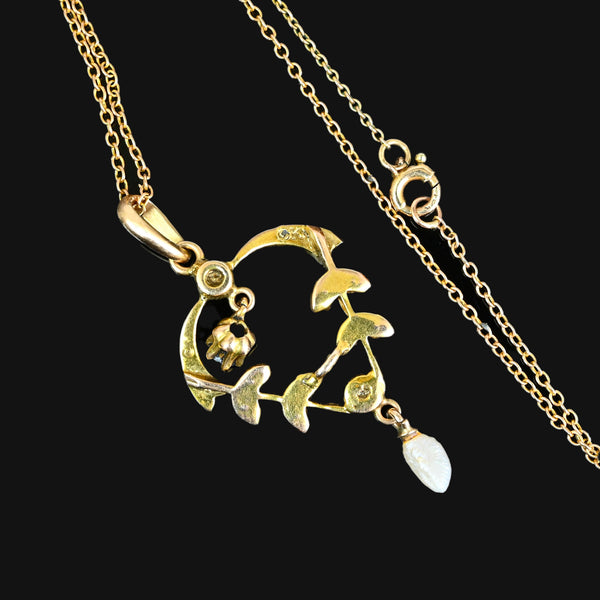 Antique Art Nouveau Sapphire Pearl Lavaliere Necklace