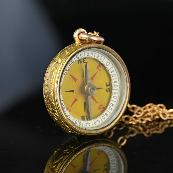 Antique 18K Gold Working Compass Fob Pendant - Boylerpf