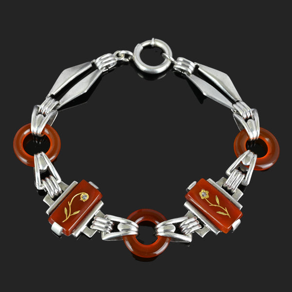 Art Deco Diamond Rose Of Sharon Carnelian Bracelet - Boylerpf