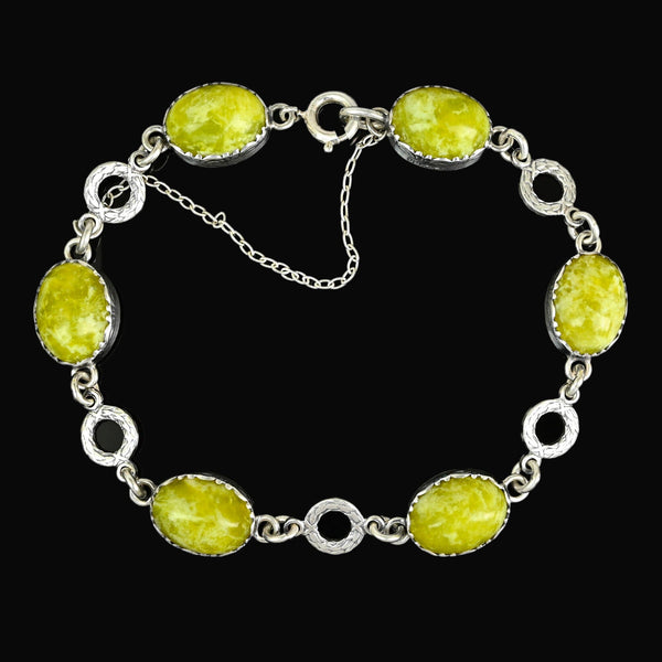 Arts & Crafts Scottish Iona Marble Sterling Silver Bracelet