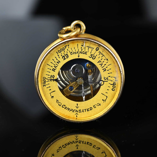 Rare Antique 18K Gold Barometer Fob Pendant, Original Box - Boylerpf