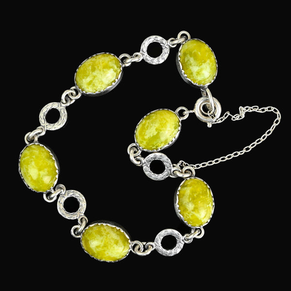 Arts & Crafts Scottish Iona Marble Sterling Silver Bracelet