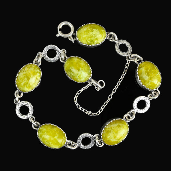 Arts & Crafts Scottish Iona Marble Sterling Silver Bracelet
