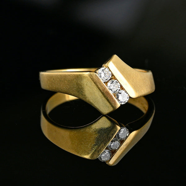 Vintage 14K Gold Three Stone Diamond Ring Band - Boylerpf