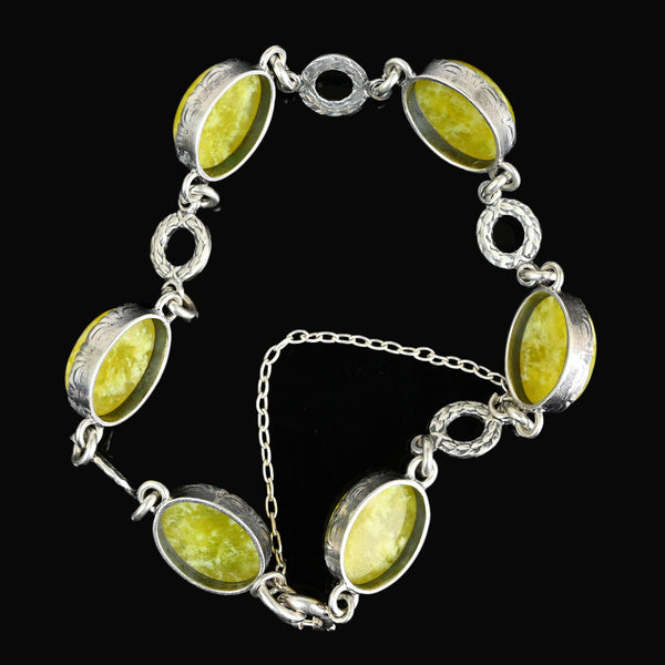 Arts & Crafts Scottish Iona Marble Sterling Silver Bracelet