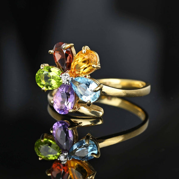 Vintage Multi Gemstone Harlequin Flower Cluster Ring - Boylerpf