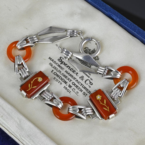 Art Deco Diamond Rose Of Sharon Carnelian Bracelet - Boylerpf