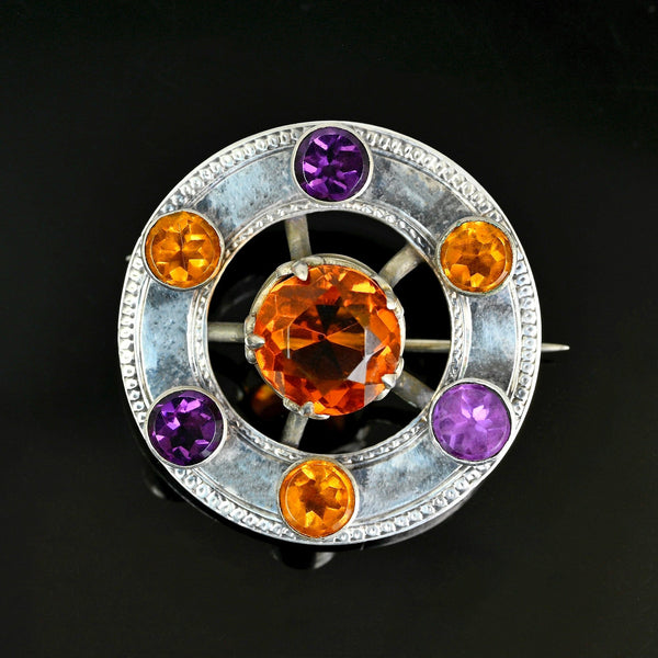 Antique Victorian Cairngorm Citrine Amethyst Brooch - Boylerpf