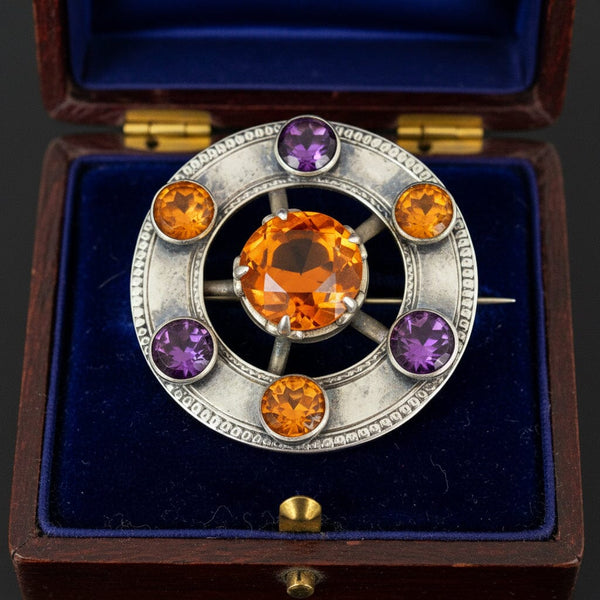 Antique Victorian Cairngorm Citrine Amethyst Brooch - Boylerpf