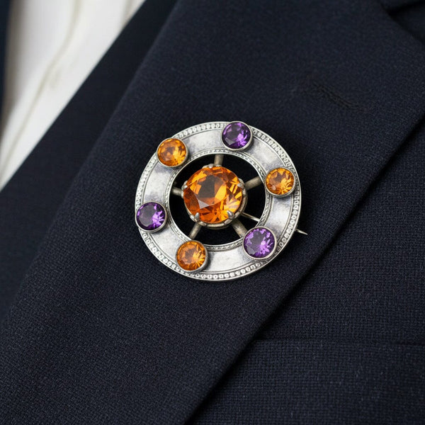 Antique Victorian Cairngorm Citrine Amethyst Brooch - Boylerpf
