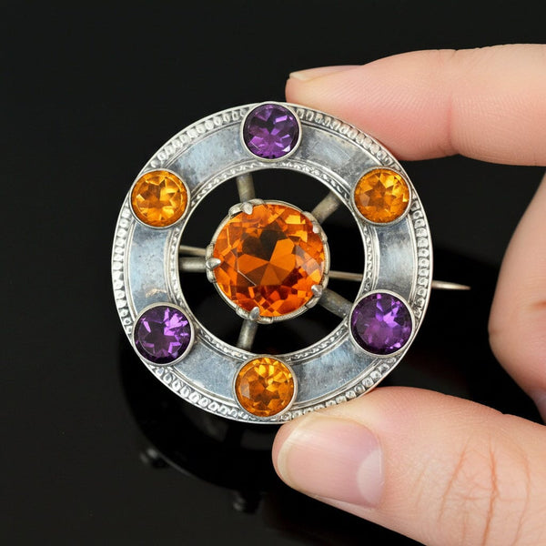 Antique Victorian Cairngorm Citrine Amethyst Brooch - Boylerpf