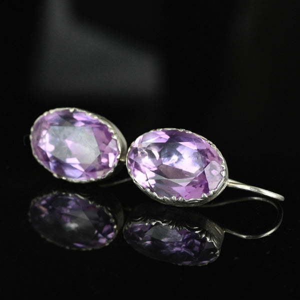 Antique Silver Pierced Foiled Back Amethyst Earrings