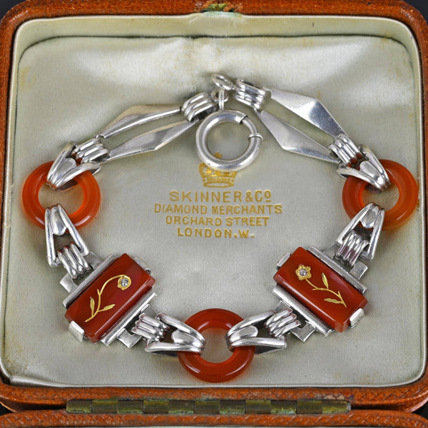 Art Deco Diamond Rose Of Sharon Carnelian Bracelet - Boylerpf